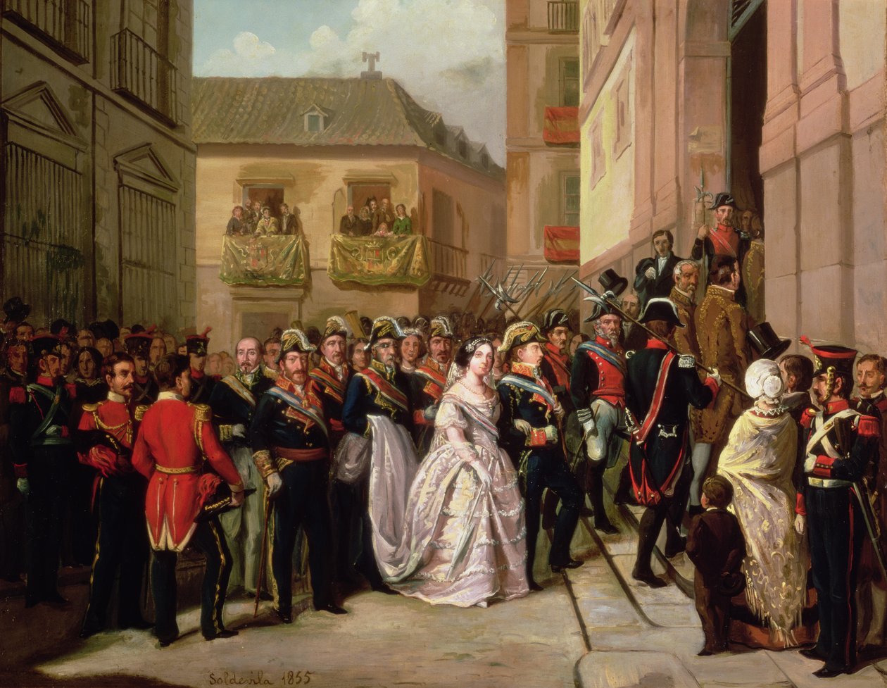 Isabella II. von Spanien (1830-1904) und ihr Ehemann Francisco de Assisi besuchen die Kirche Santa Maria von Ramon Soldevila Trepat