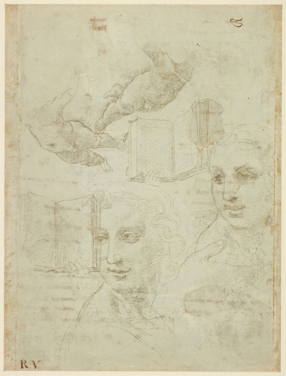 Recto: Zwei Köpfe und andere Studien. Verso: Grober Entwurf des Sonetts "Come non podde dir", WA1846.188 von Raffaello Sanzio Raphael