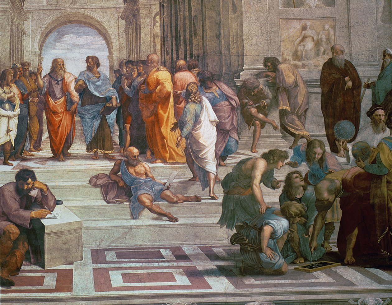 Die Schule von Athen, Detail (Diogenes und Euklid) von Raffaello Sanzio Raphael