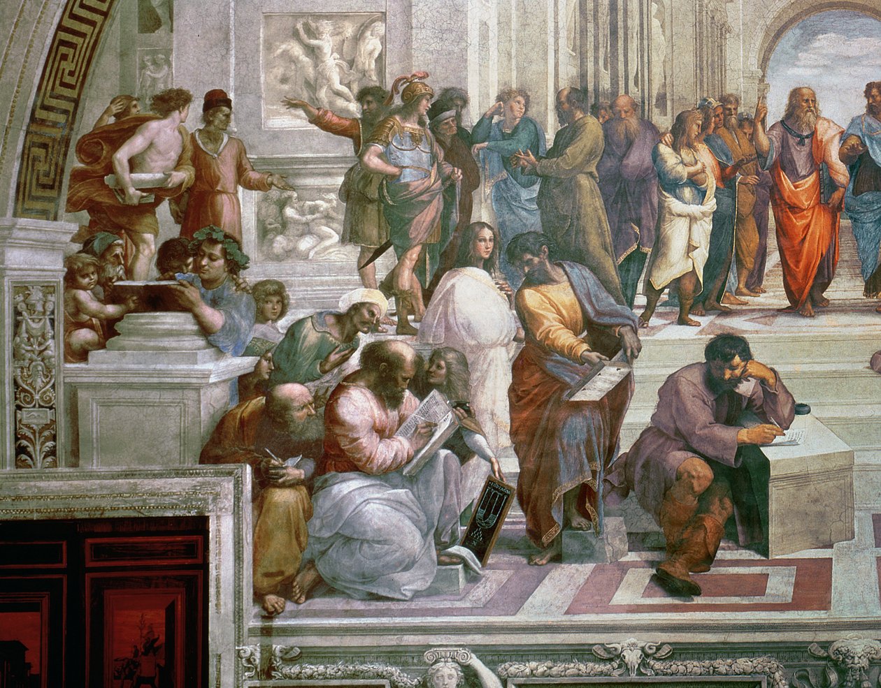 Die Schule von Athen, Detail (Pythagoras und Schüler, Michelangelo) von Raffaello Sanzio Raphael