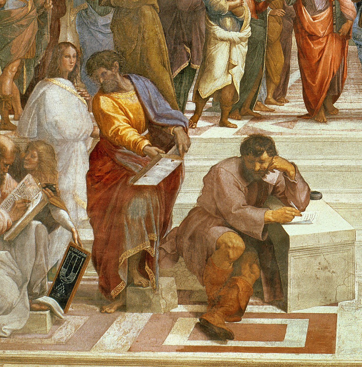 Die Schule von Athen, Detail der Figuren auf der linken Seite, 1510-11 (Detail) von Raffaello Sanzio Raphael