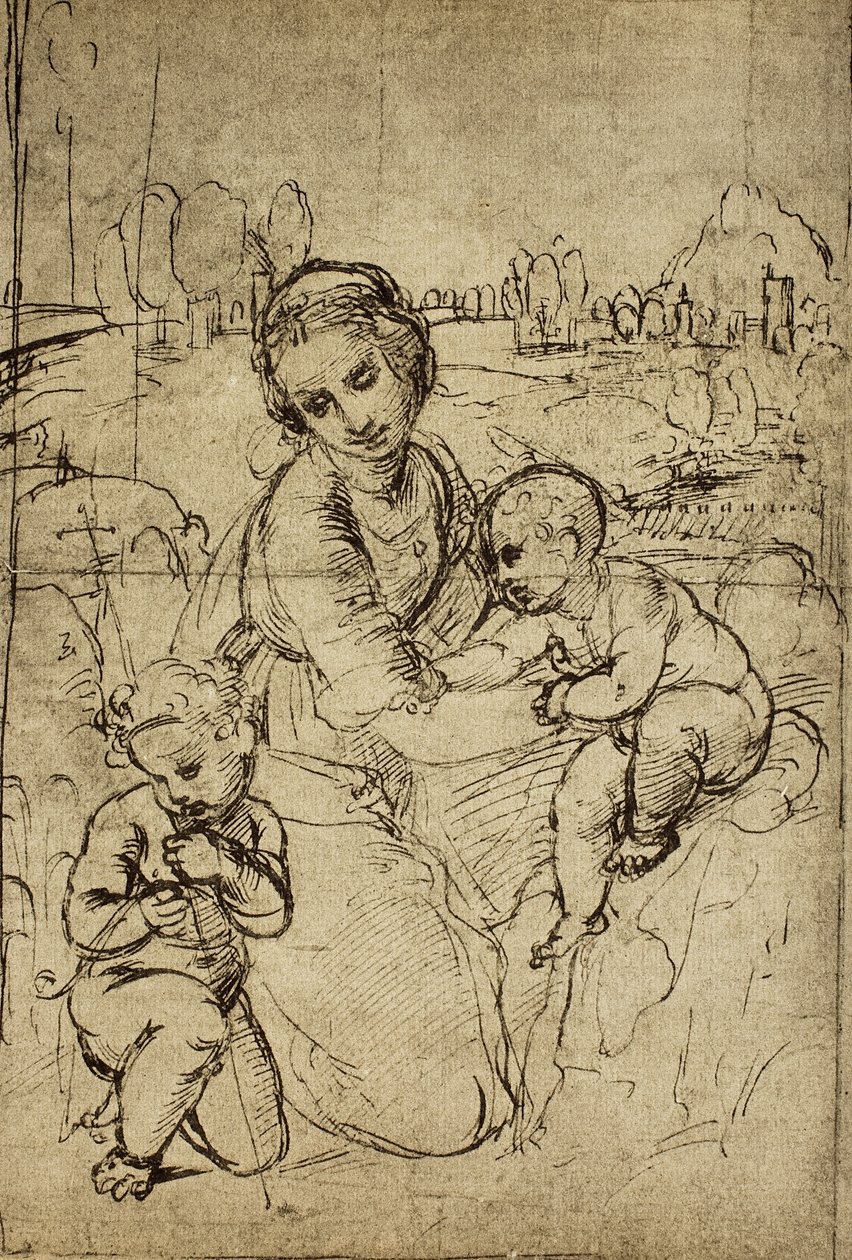 Madonna und Kind und St. Johannes (Kind) (Zeichnung von Raphael) von Raffaello Sanzio Raphael