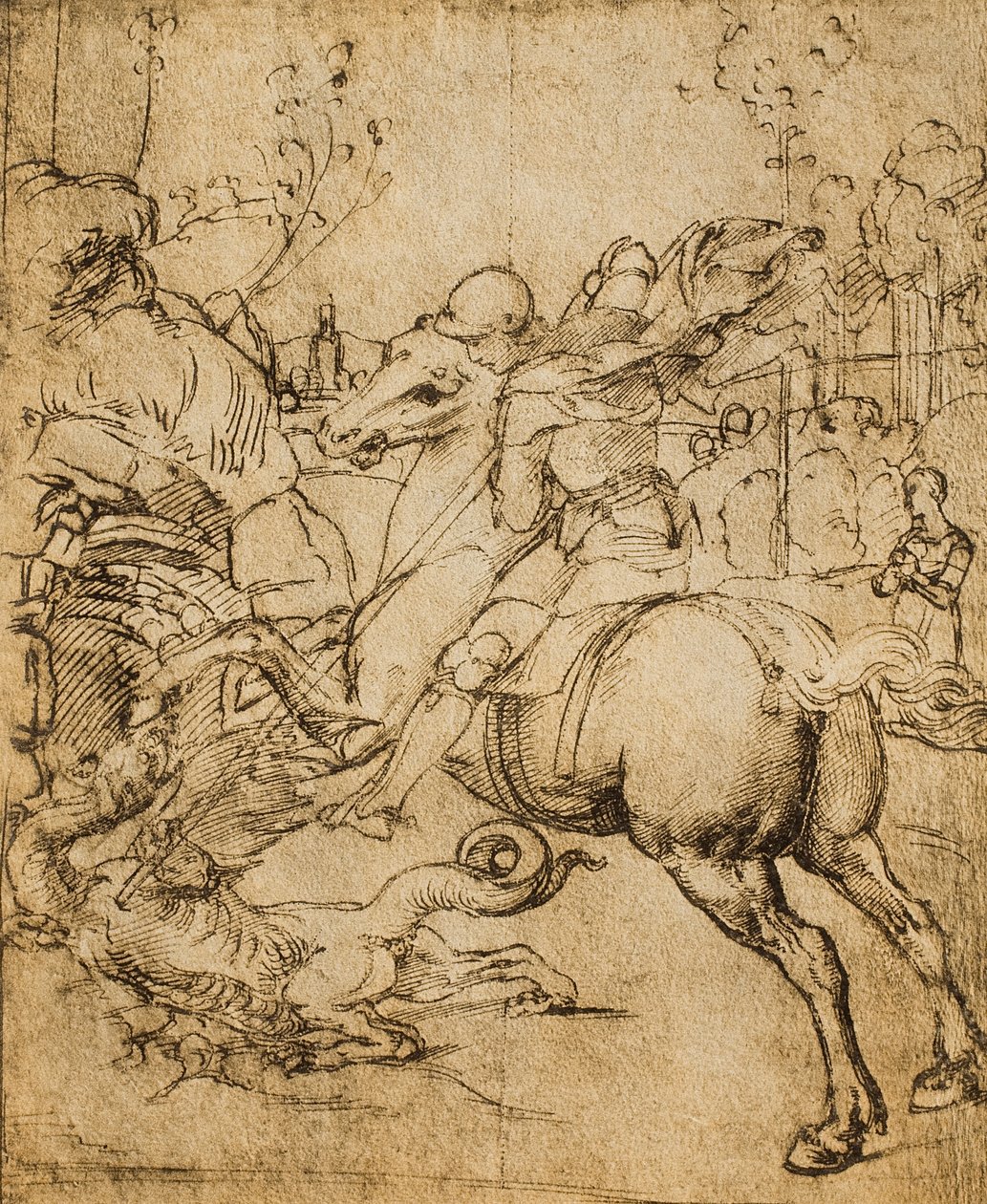 St. Georg tötet den Drachen (Zeichnung von Raphael) von Raffaello Sanzio Raphael