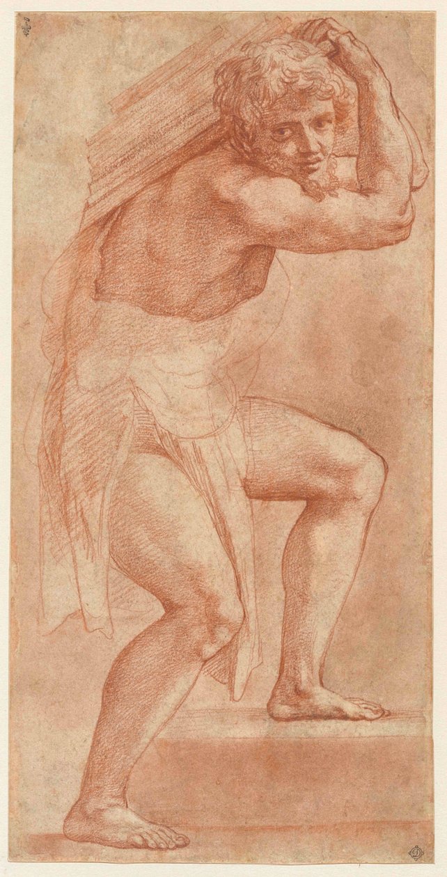 Halbverhüllter Mann, der eine Last trägt, 1514-1516 von Raphael