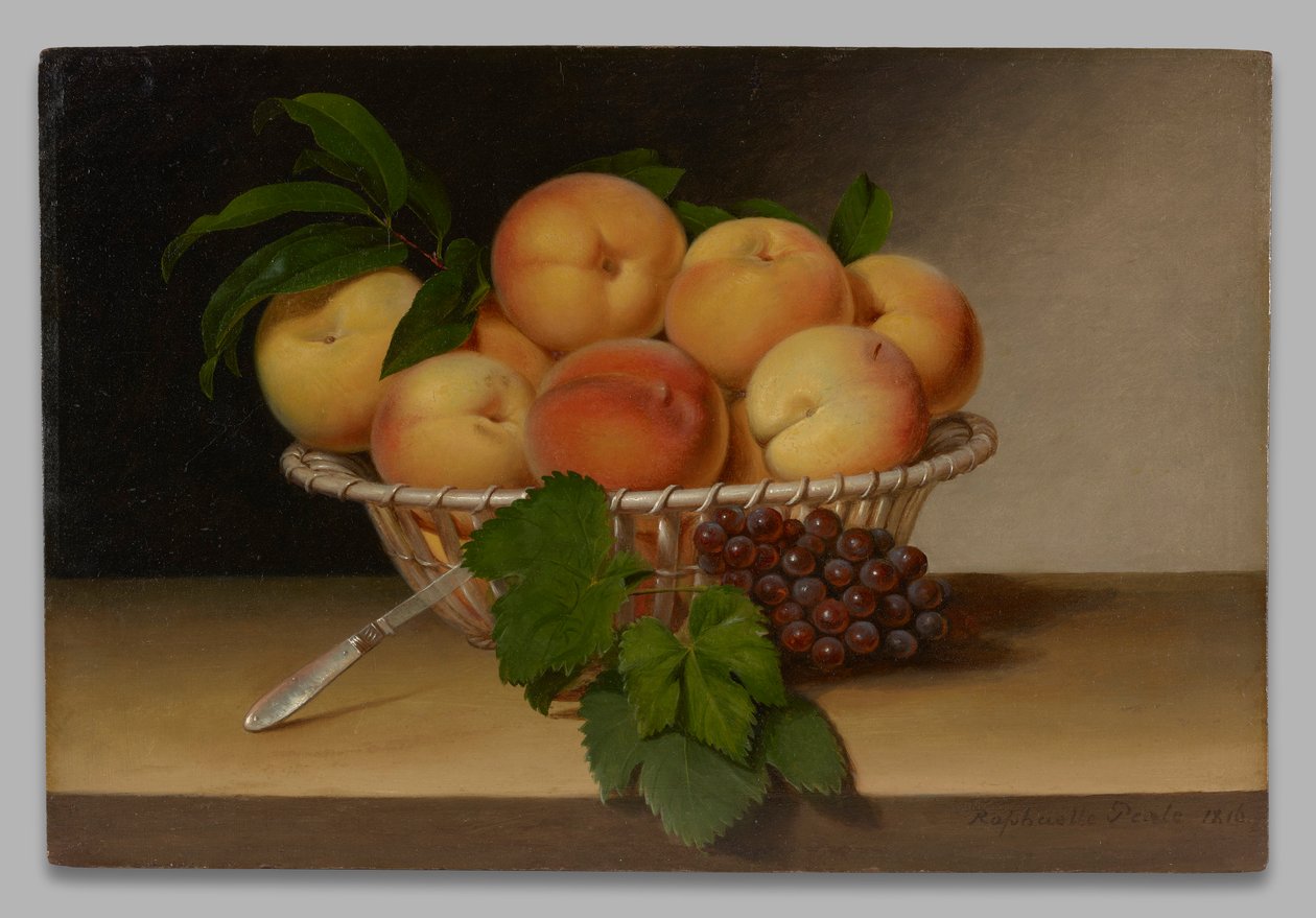 Stillleben: Korb mit Pfirsichen von Raphaelle Peale