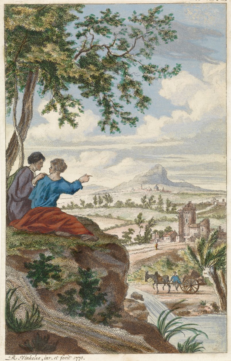 Figuren blicken über eine Landschaft von Reinier Vinkeles (I)
