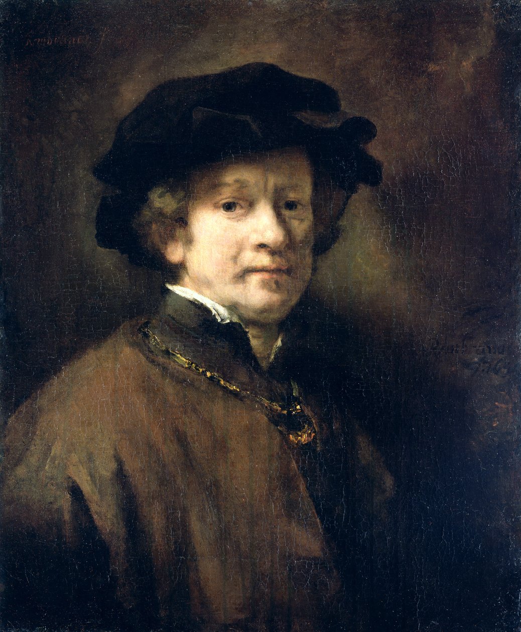 Selbstporträt mit Mütze und Goldkette, 1654 von Rembrandt van Rijn