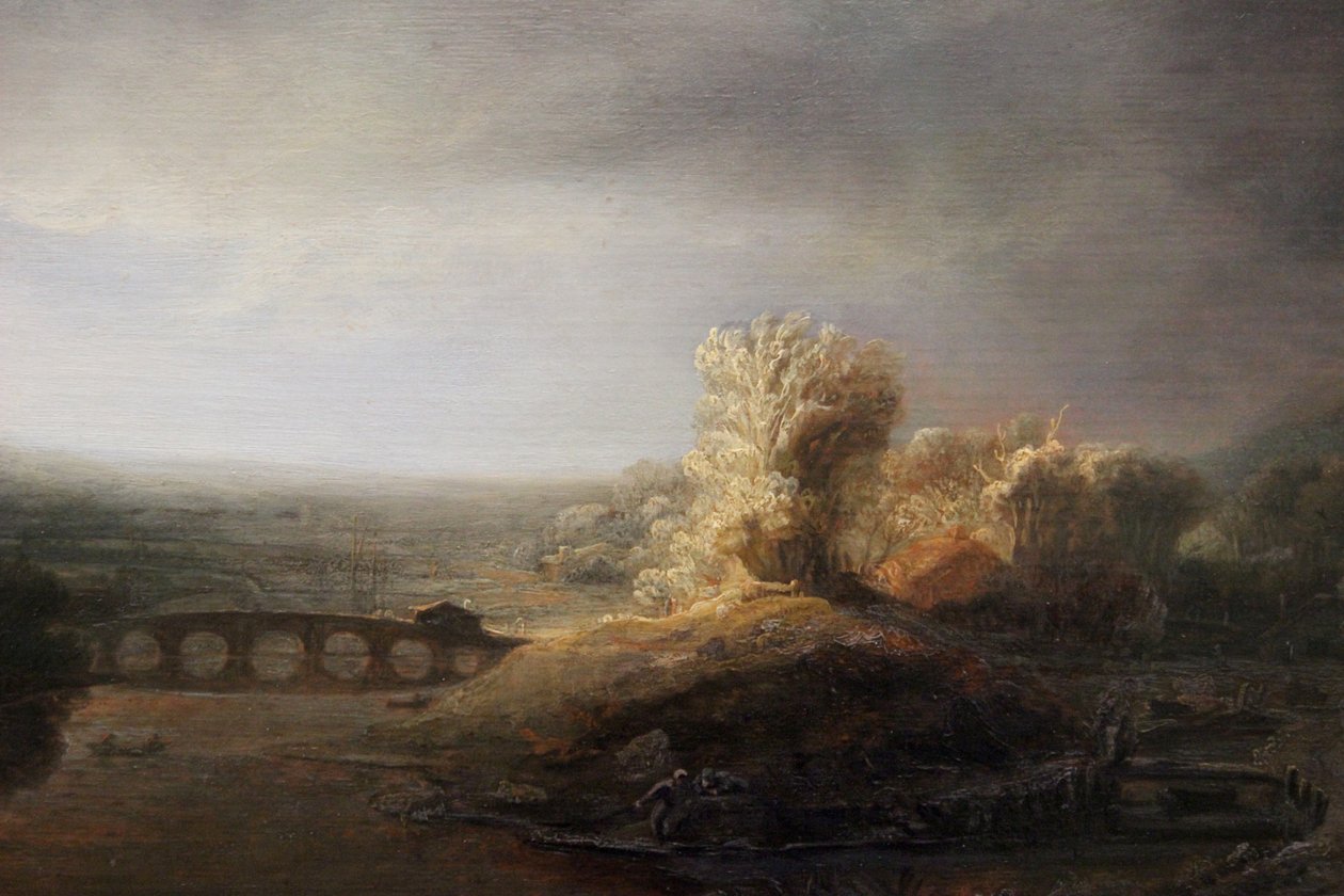 Berliner Landschaft mit einer langen Bogenbrücke von Rembrandt van Rijn