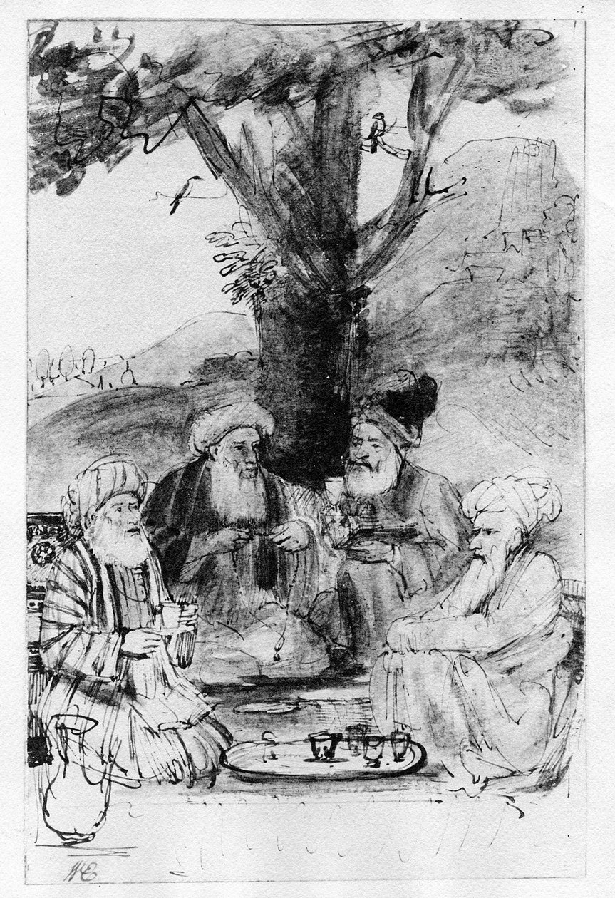 Vier Orientalen unter einem Baum sitzend, ca. 1659 von Rembrandt van Rijn