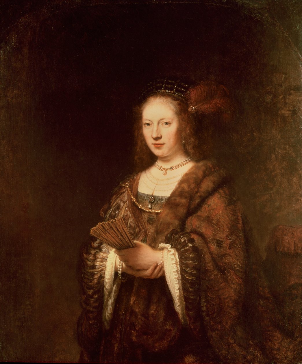 Dame mit einem Fächer von Rembrandt van Rijn