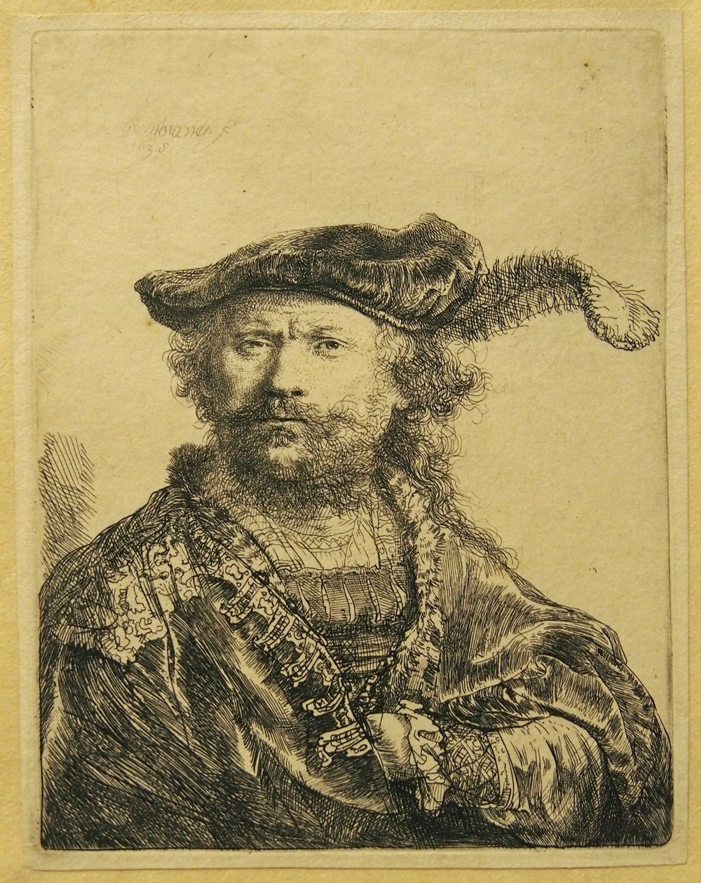 Selbstporträt mit Feder an der Mütze von Rembrandt van Rijn