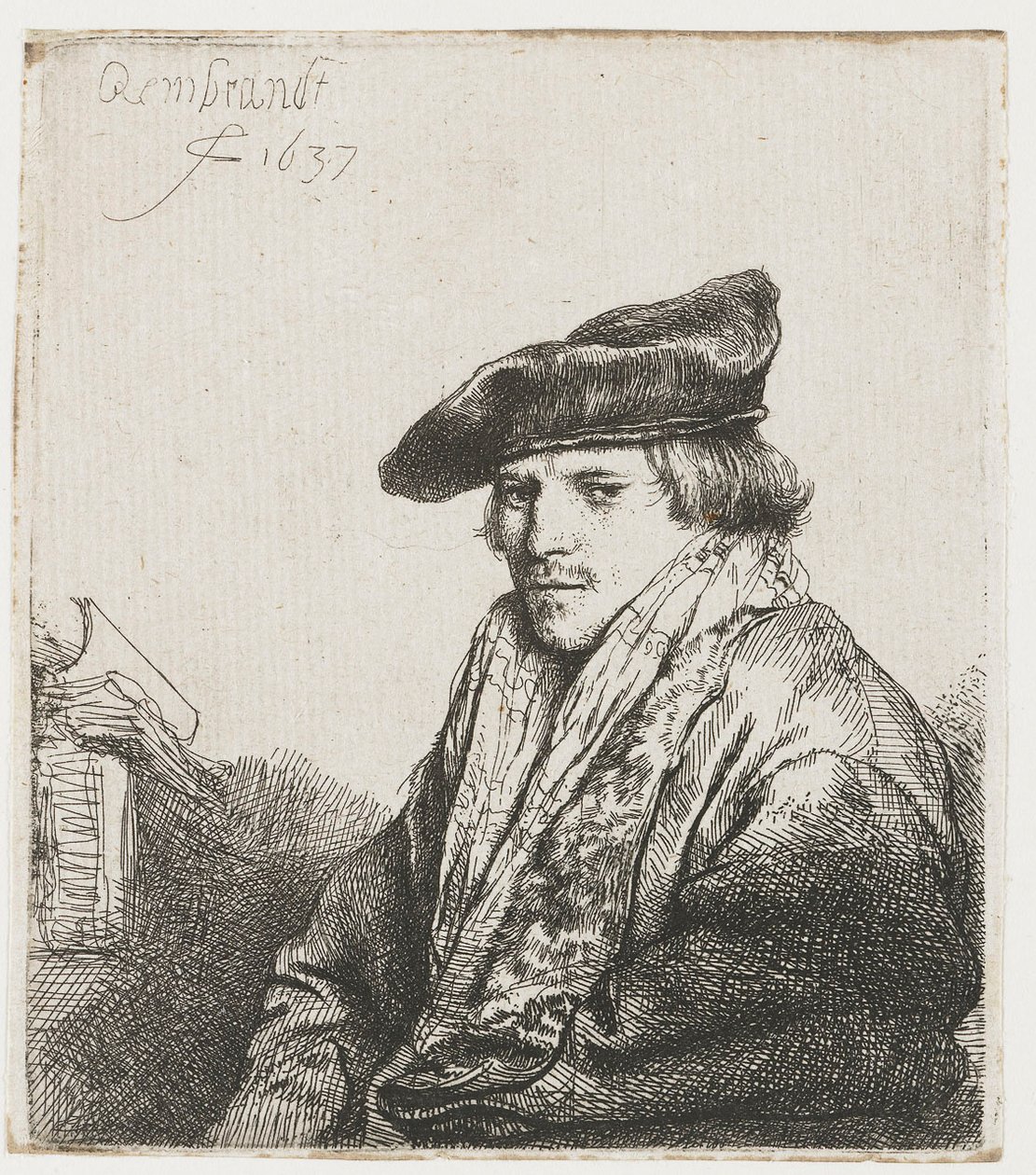 Junger Mann mit Samtkappe von Rembrandt van Rijn