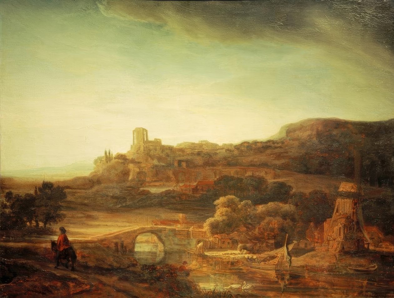 Flusslandschaft mit Windmühle von Rembrandt van Rijn