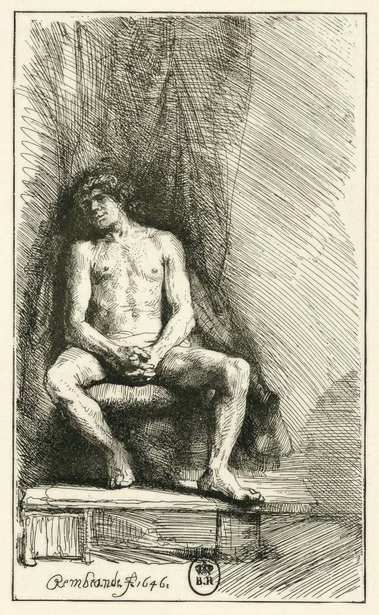 Männlicher Akt, sitzend von Rembrandt van Rijn