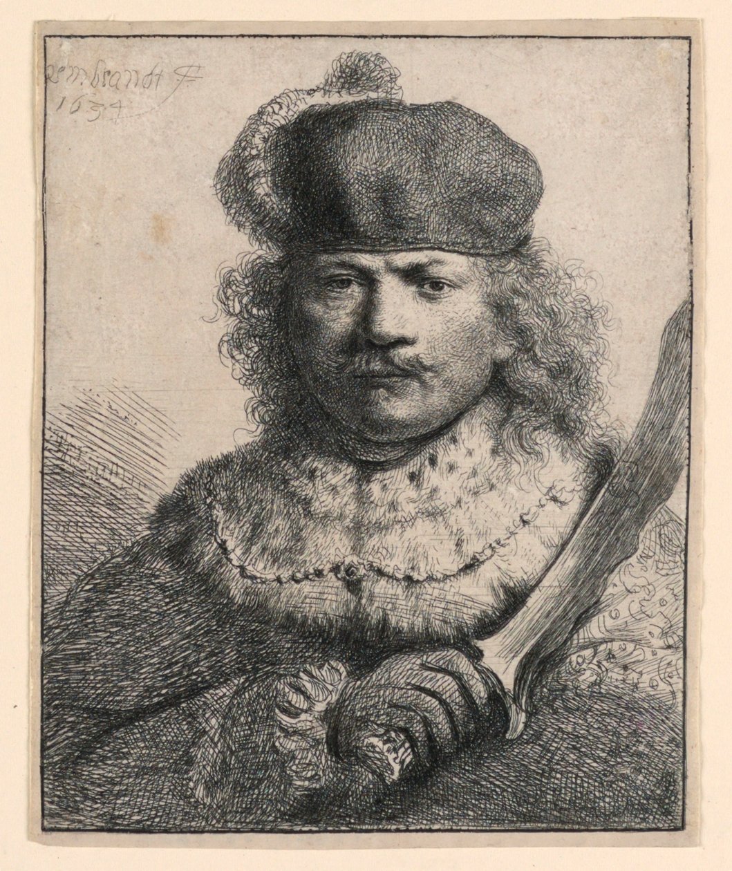 Rembrandt mit erhobenem Säbel von Rembrandt van Rijn