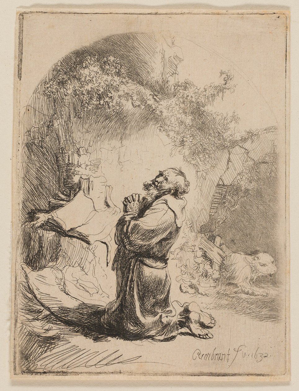 Der heilige Hieronymus beim Gebet: Bogenförmig von Rembrandt van Rijn