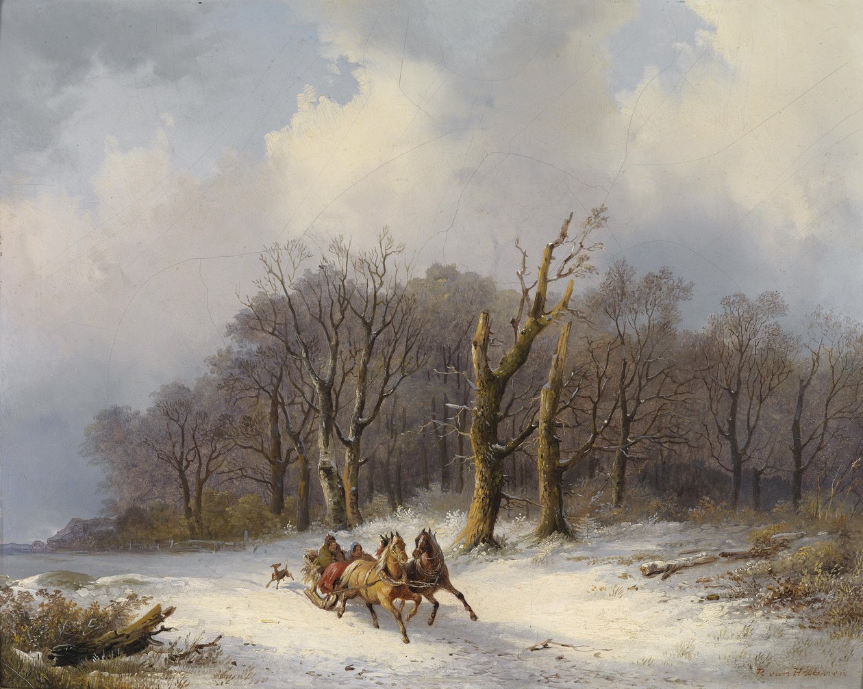 Winterlandschaft mit Pferdeschlitten im Vordergrund von Remigius Adrianus Haanen