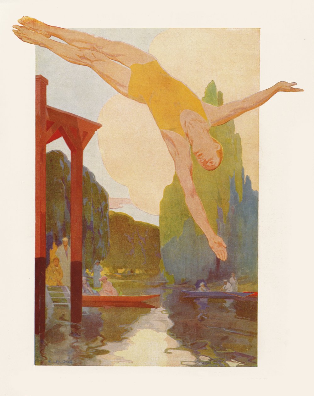 Flusstaucher, 1920 (Farbgravur) von Rene Lelong