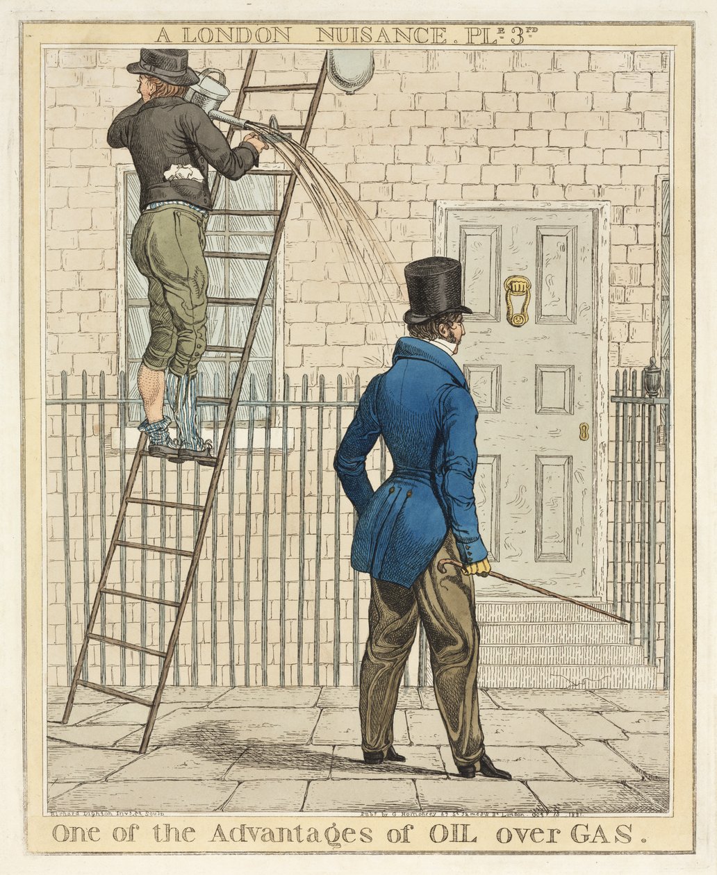 Einer der Vorteile von Öl gegenüber Gas, Tafel 3 aus A London Nuisance, 1821 von Richard Dighton