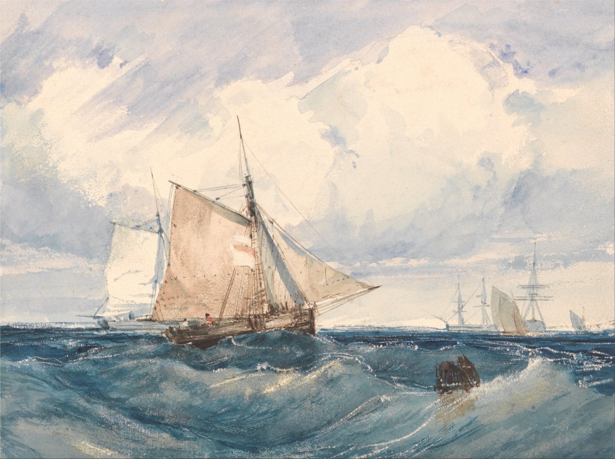 Ein Kutter und andere Schiffe im Wind von Richard Parkes Bonington