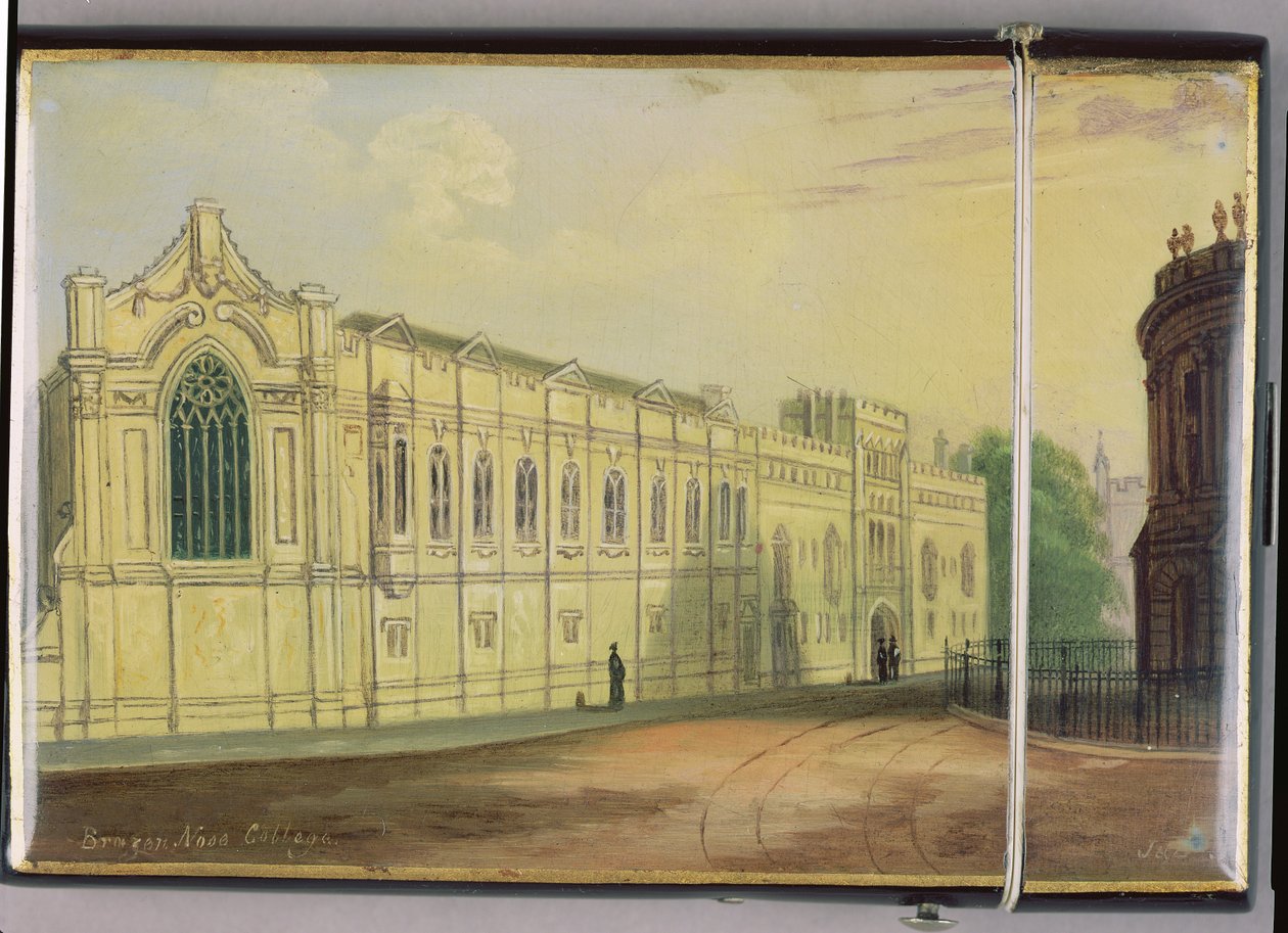 Viktorianisches Kartenetui, mit einer Szene des Brasenose College, Oxford von Richard Phene and Benjamin W. Spiers