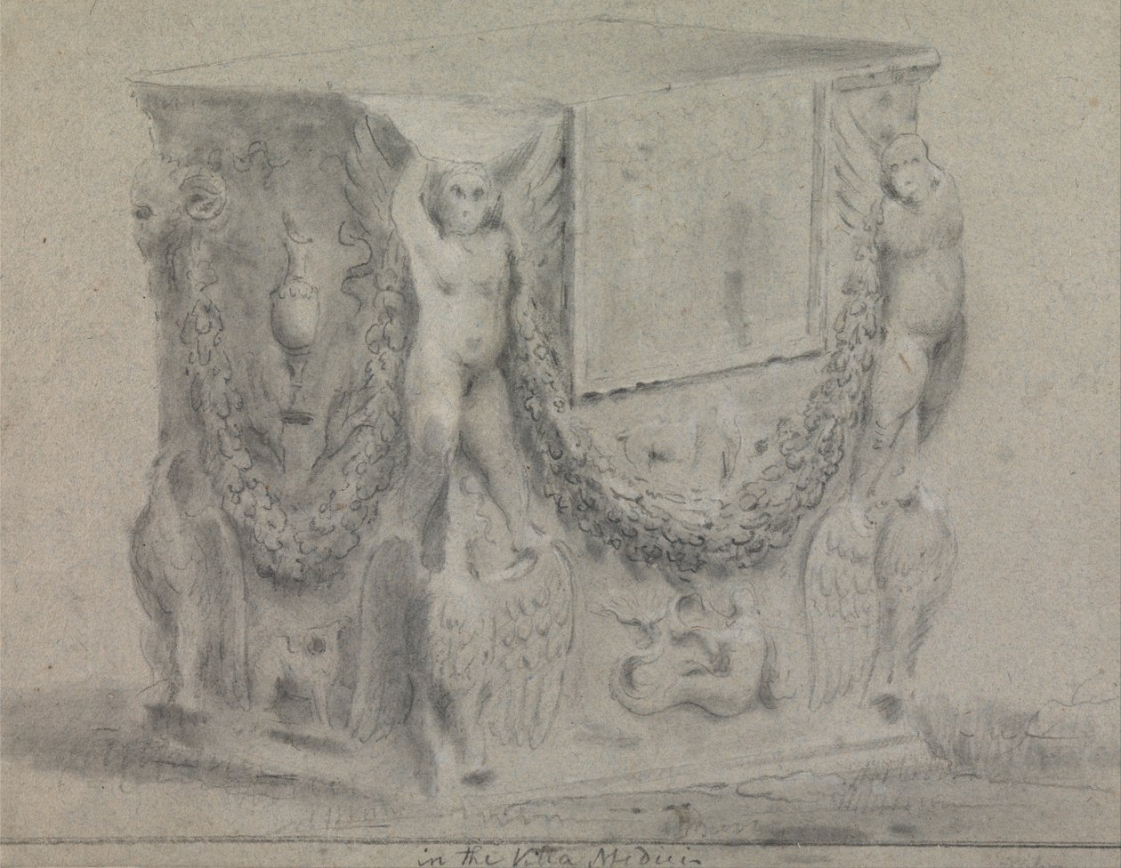Skulptierter Sockel in der Villa Medici von Richard Wilson