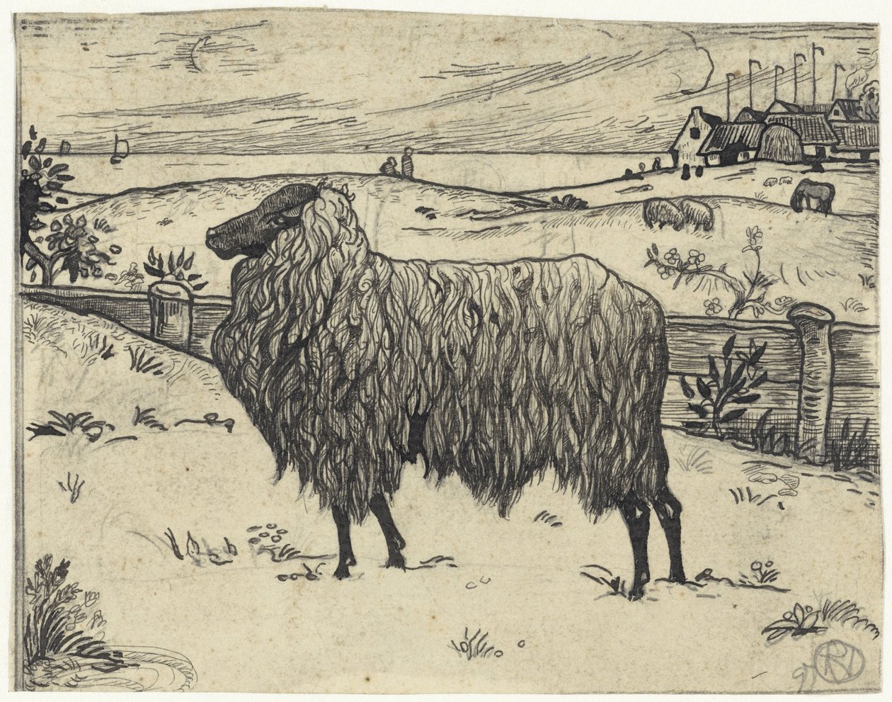 Schaf in einer Küstenlandschaft von Richard Nicolaüs Roland Holst