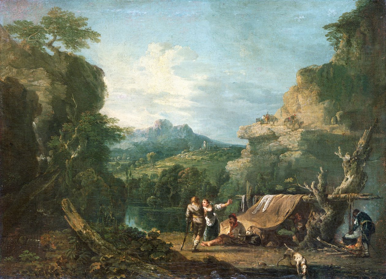 Landschaft mit Banditen um ein Zelt, 1752 von Richard Wilson