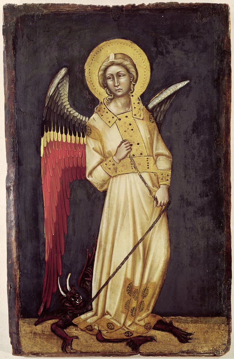 Ein Engel mit einem Dämon an einer Kette von Ridolfo di Arpo Guariento