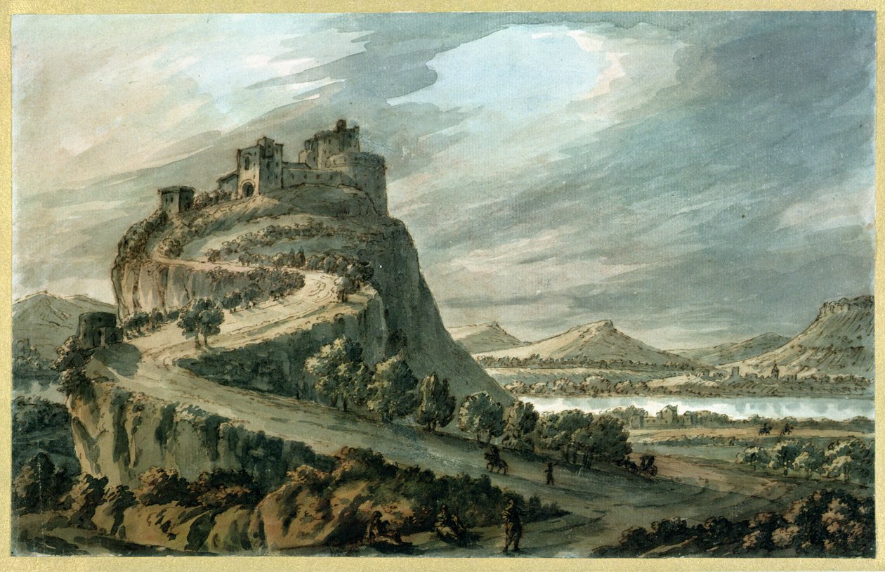 Felsige Landschaft mit Burg von Robert Adam