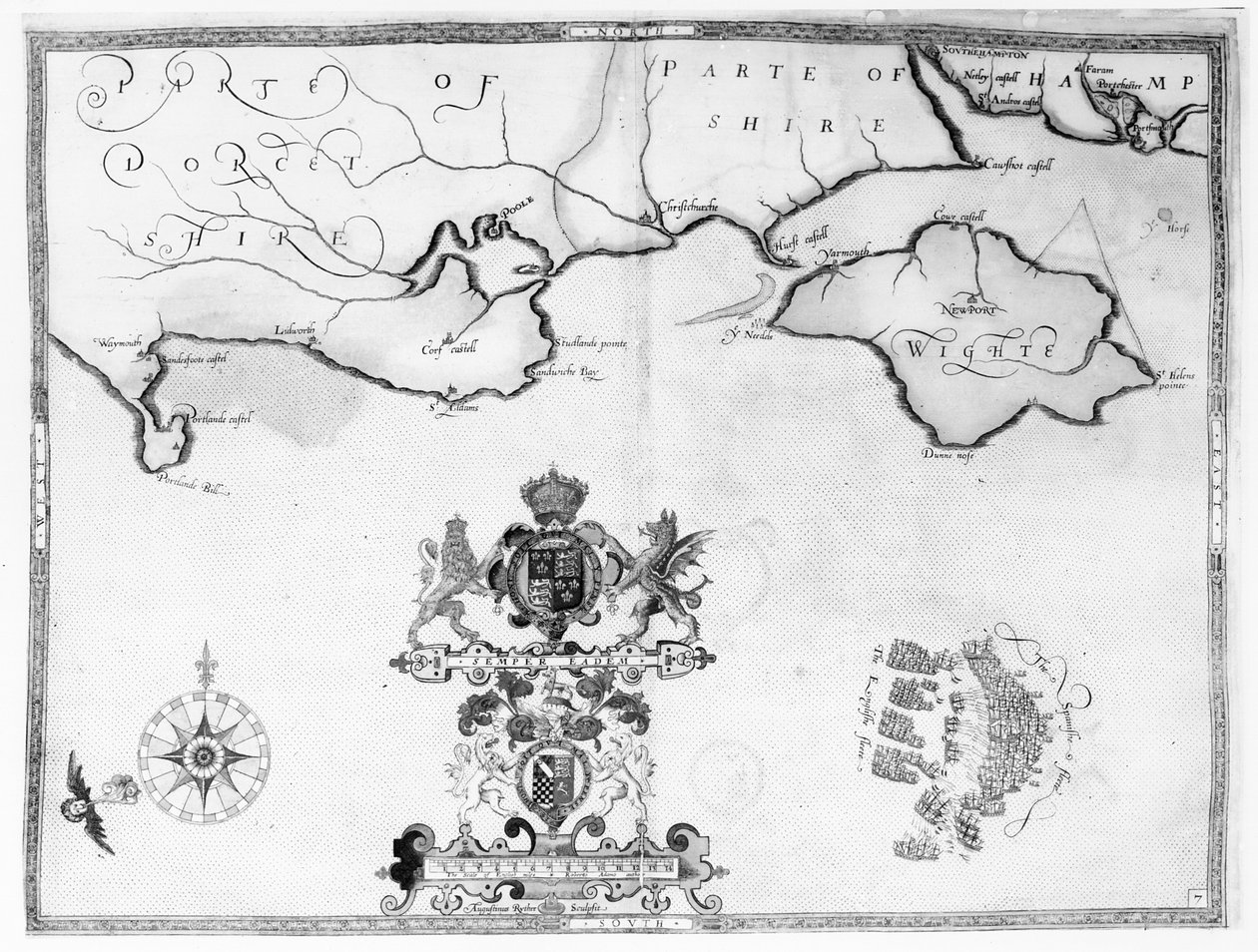 Karte Nr. 7 zeigt die Route der Armada-Flotte, graviert von Augustine Ryther, 1588 von Robert Adams