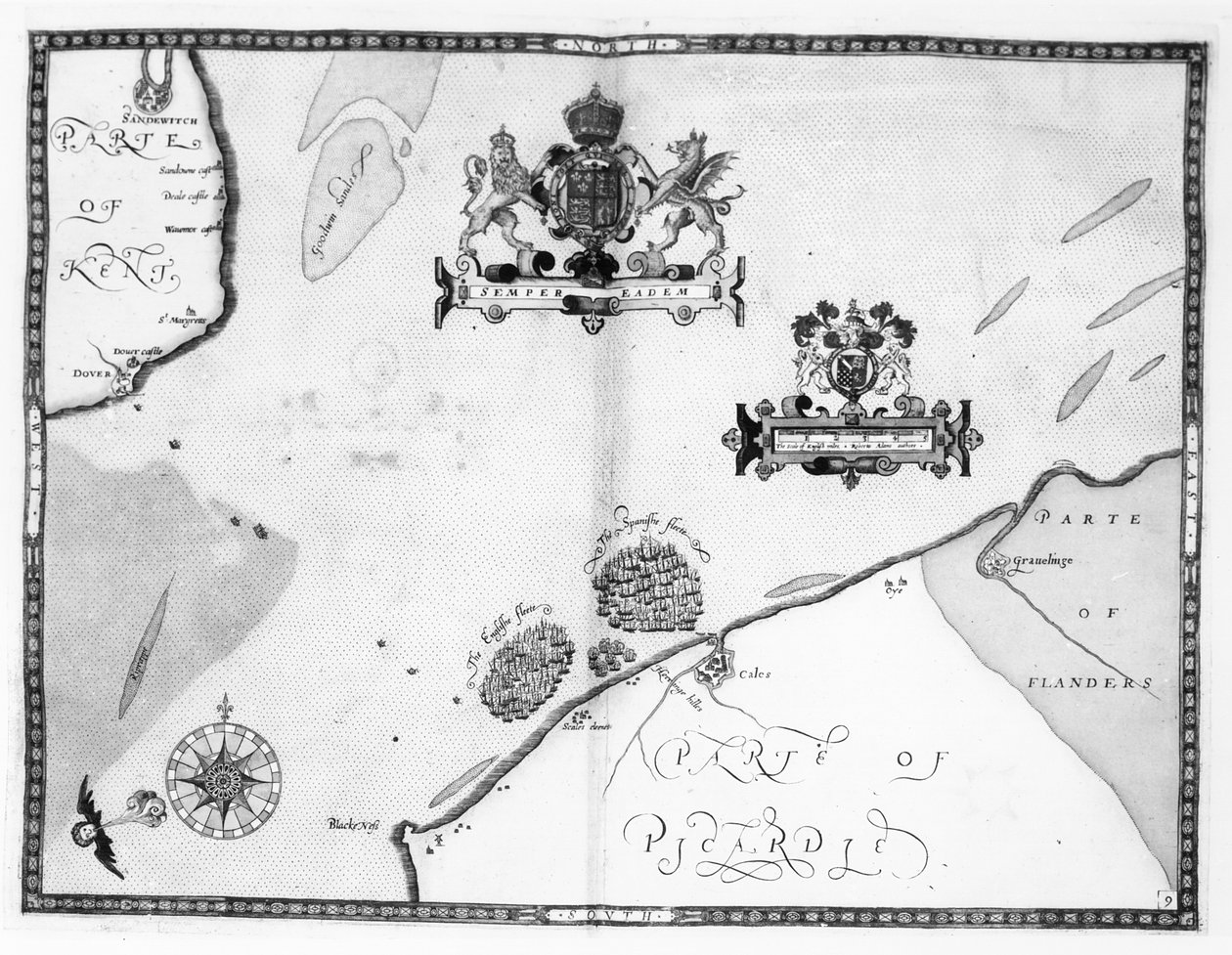 Karte Nr. 9, die Route der Armada-Flotte zeigend, graviert von Augustine Ryther, 1588 von Robert Adams