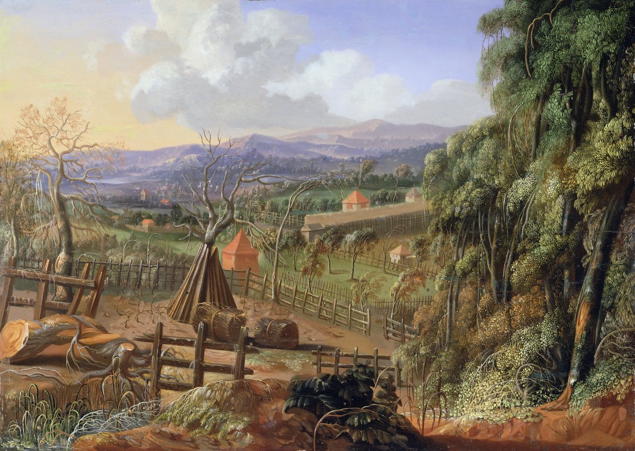 Herbstlandschaft in England mit drohendem Sturm, ca. 1735 von Robert Griffier