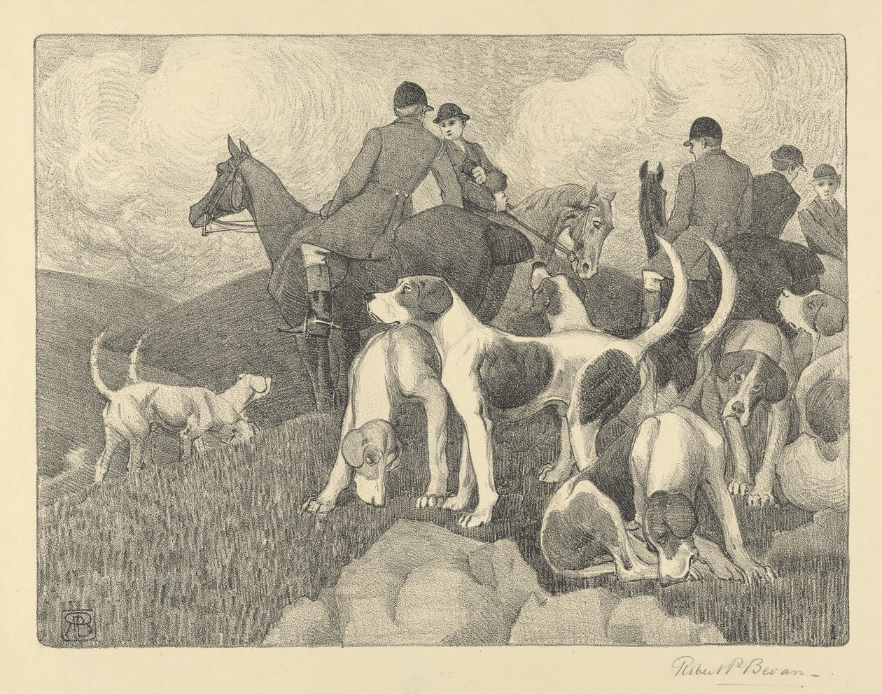 Das Treffen (Kreide & graue Waschung mit Weiß auf Papier) von Robert Polhill Bevan