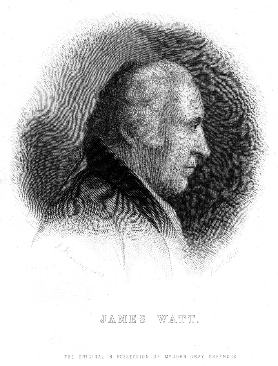 James Watt, schottischer Ingenieur, 19. Jahrhundert von Robert G. Bell
