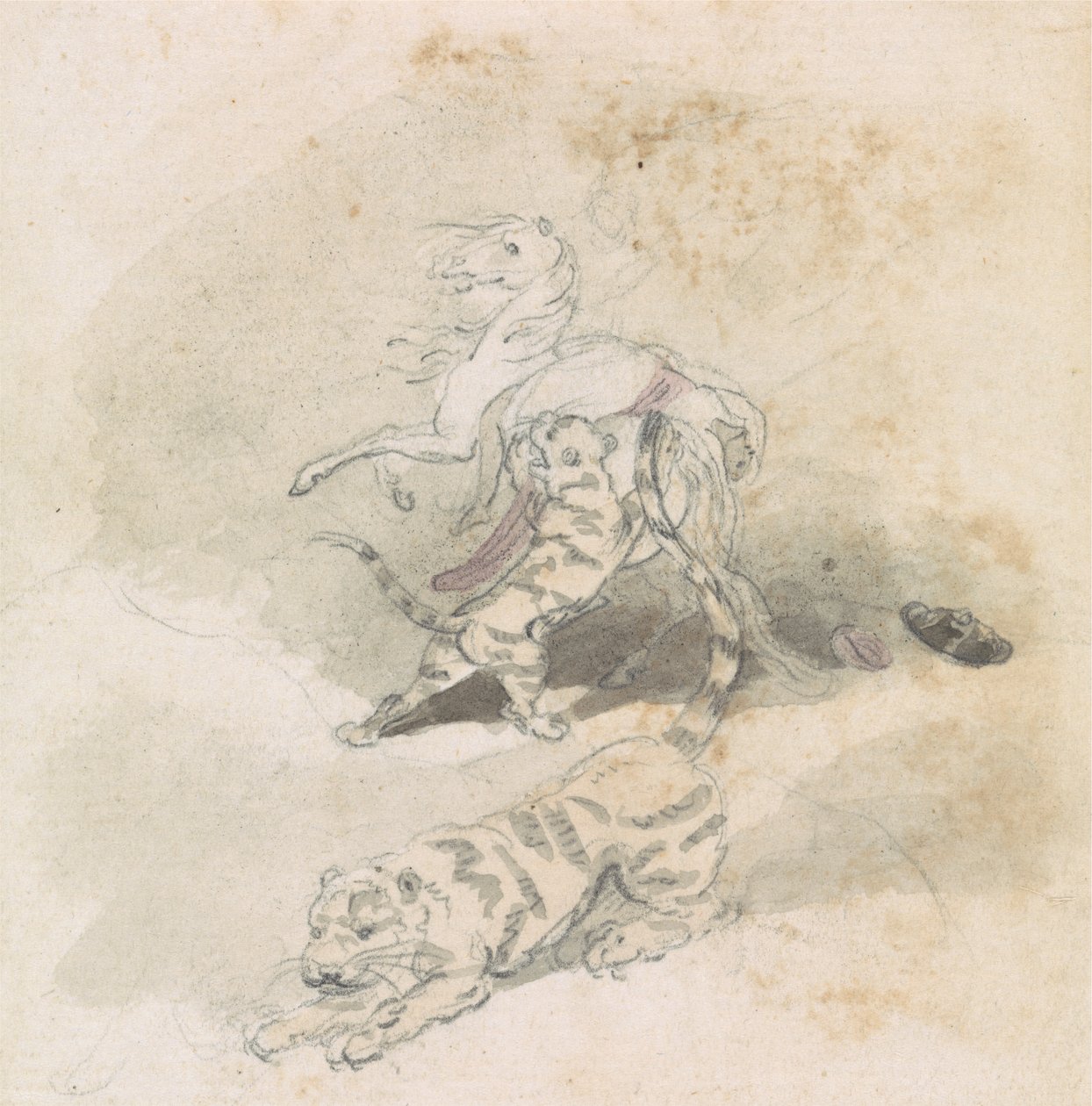 Ein Tiger greift ein Pferd an von Robert Mabon