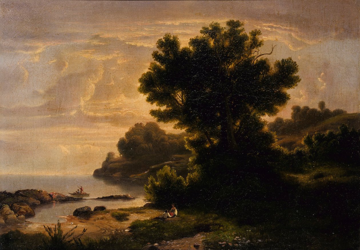 Landschaft mit Familie am See von Robert S. Duncanson