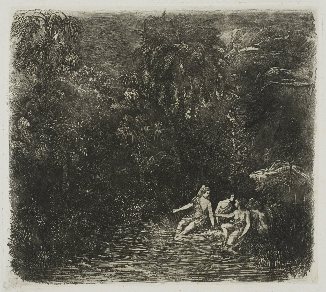 Die Badenden unter den Palmen von Rodolphe Bresdin