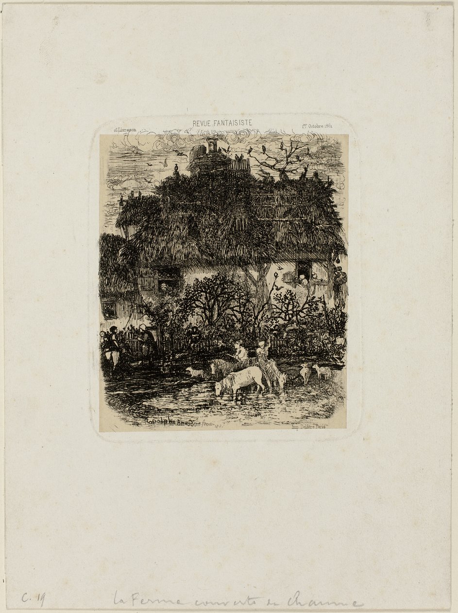 Das strohgedeckte Bauernhaus, aus Revue Fantaisiste von Rodolphe Bresdin