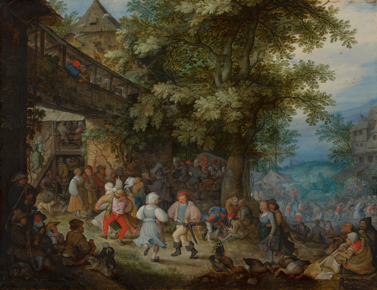 Bauern tanzen vor einem böhmischen Gasthaus, um 1610 von Roelandt Jacobsz. Savery