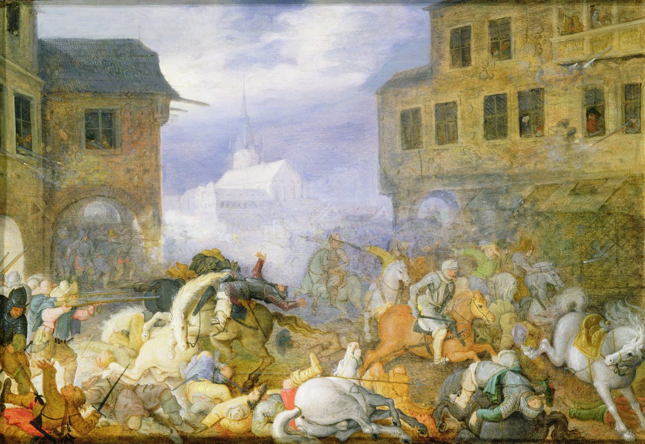 Straßenschlacht auf dem Malostranske Namesti (Kleinseite Platz) in Prag, 15. Februar 1611, datiert 1611 von Roelandt Jacobsz. Savery