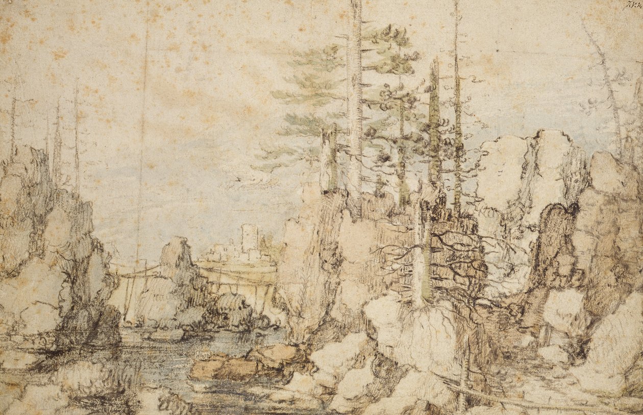 Bewaldete und felsige Landschaft, ca. 1606-07 von Roelandt Jacobsz. Savery