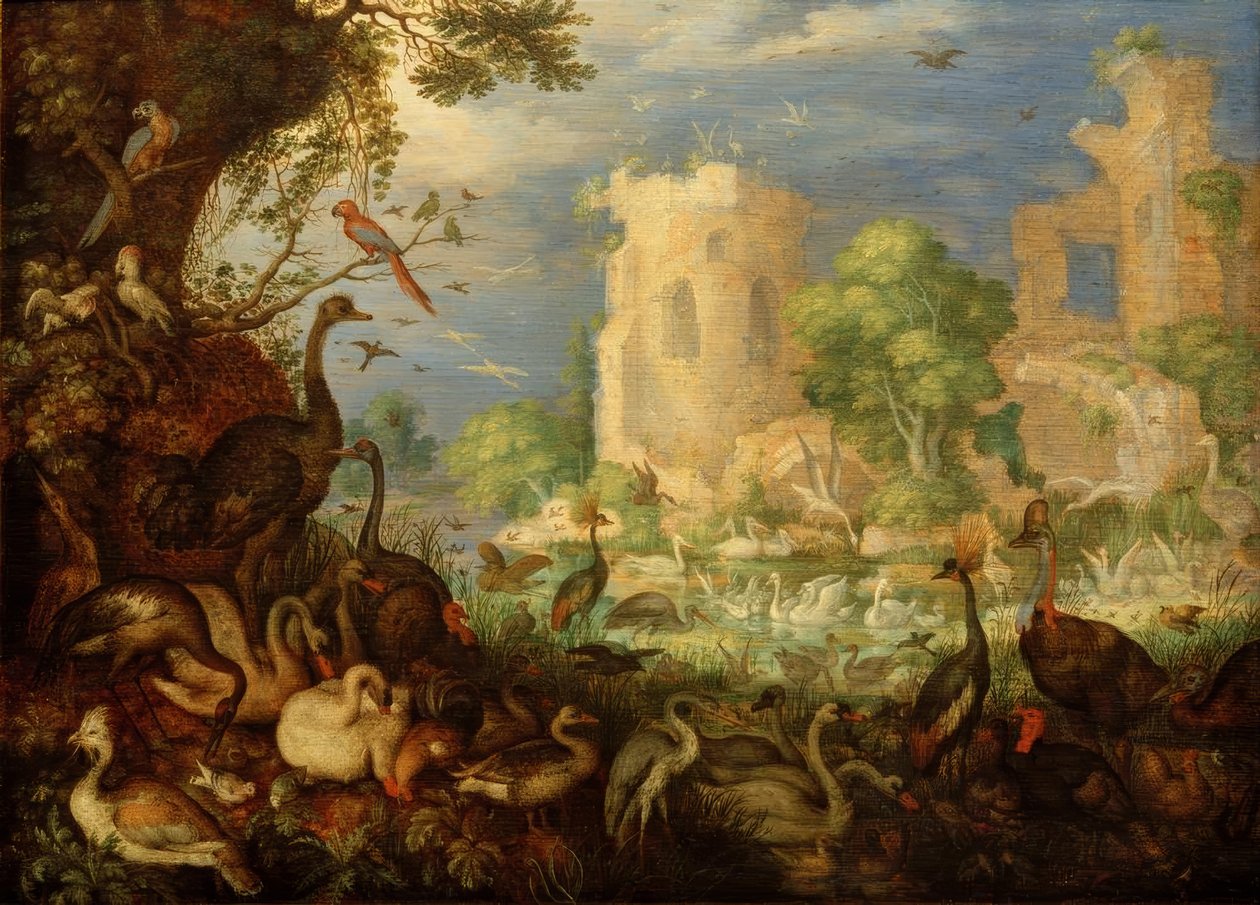 R. Savery, Exotische Vögel, Landschaft von Roelandt Savery