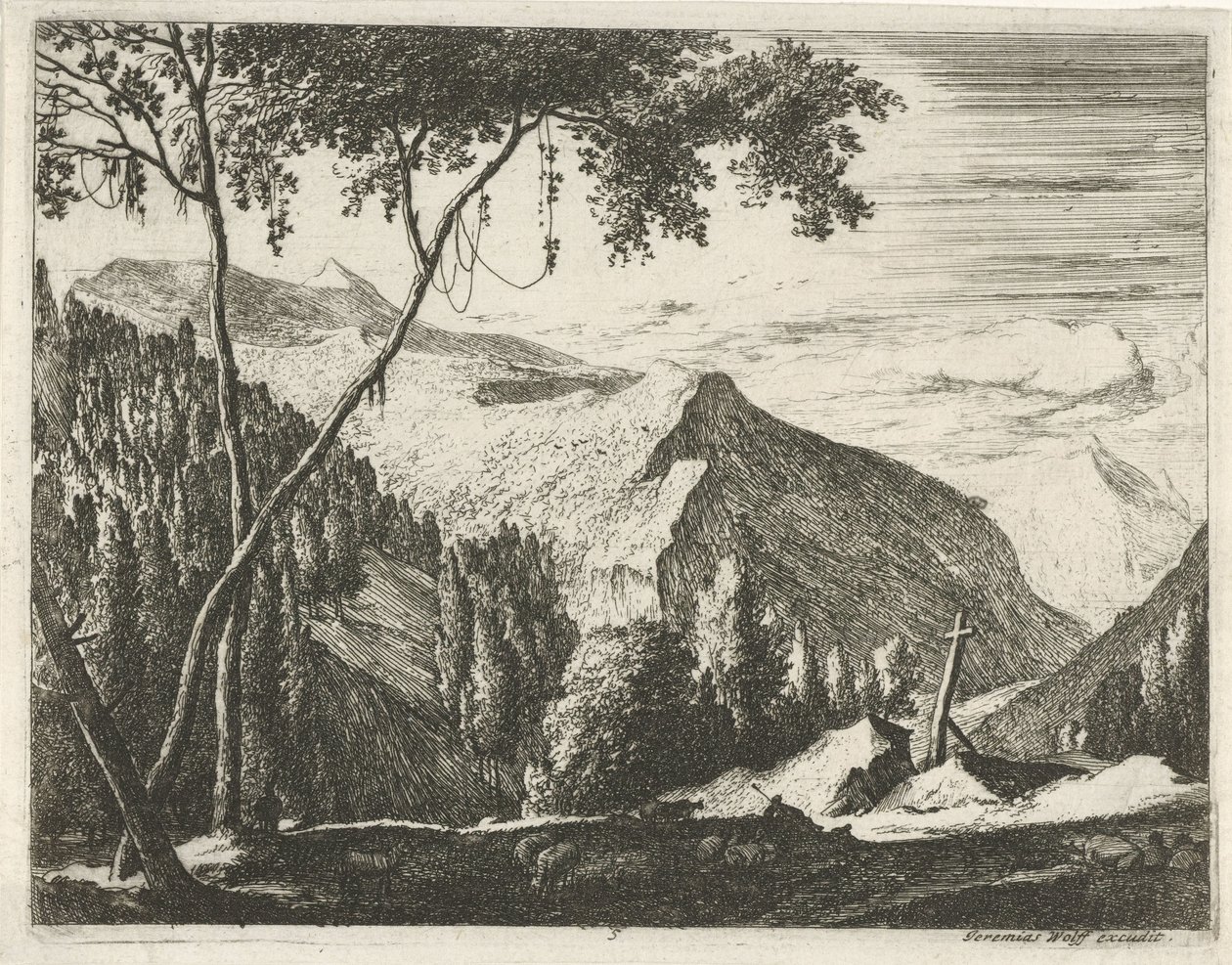 Berglandschaft mit Kreuz von Roelant Roghman