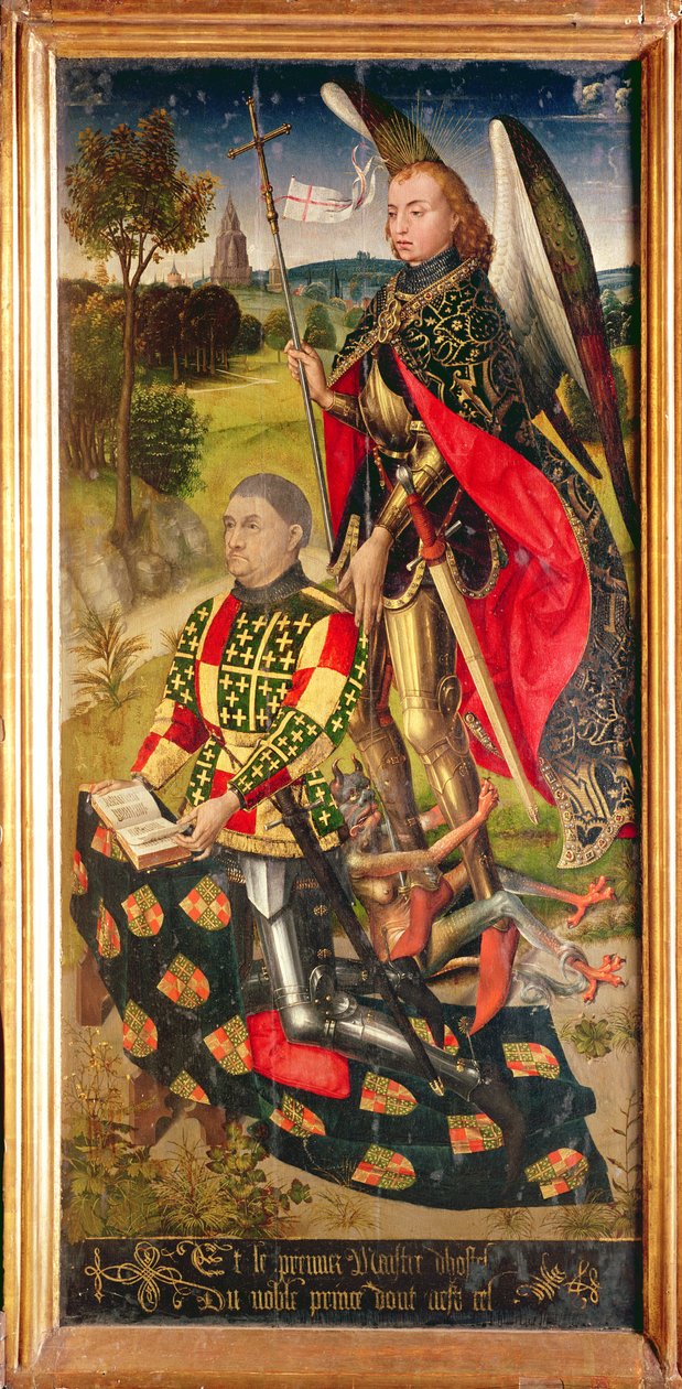 Rechtes Panel des Hauptaltar-Polyptychons, Darstellung des Stifters des Altars, Michel de Chaugy, 1460-66 von Rogier van der Weyden