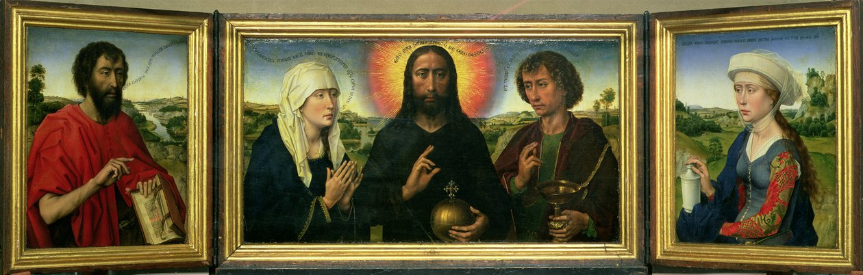 Das Braque-Familientriptychon: (LtoR) St. Johannes der Täufer, Christus der Erlöser zwischen der Jungfrau und St. Johannes der Evangelist, St. Maria Magdalena (Detail) von Rogier van der Weyden