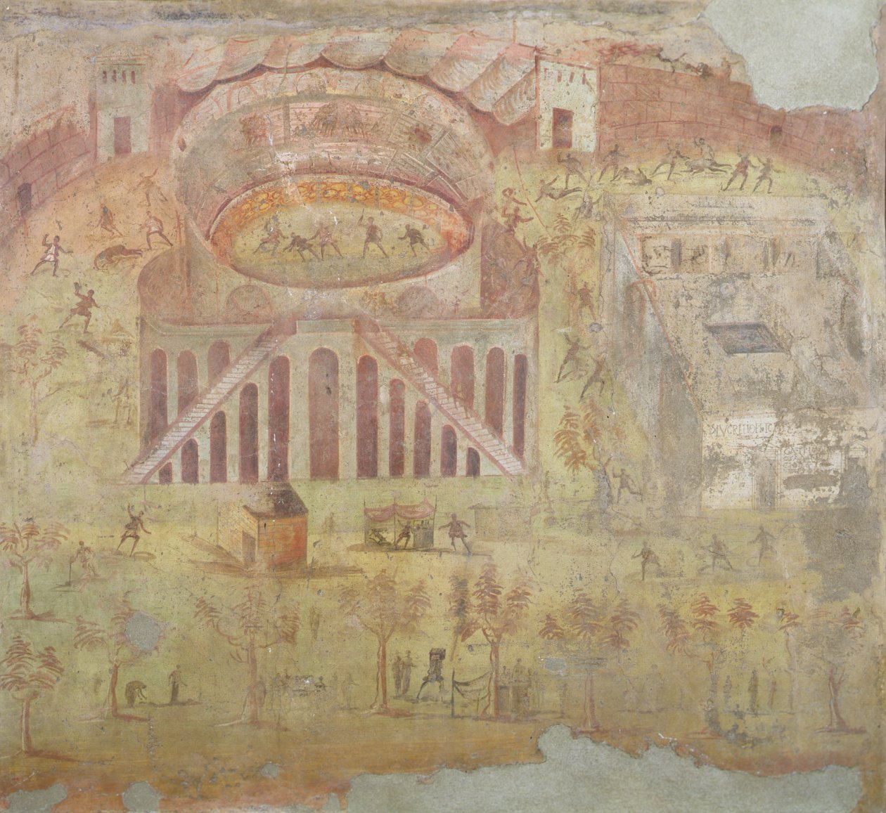 Ein Kampf im Amphitheater, 59 n. Chr., Schlacht zwischen Bürgern von Pompeji und Neceria, aus Pompeji, 4. dekorativer Stil von Roman