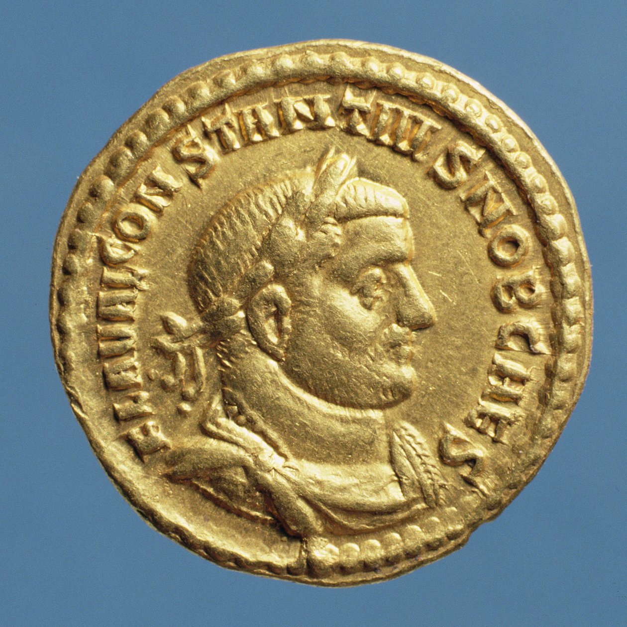 Aureus (Vorderseite) von Constantius I (Chlorus) Caesar (294-305) Augustus (305-306) Inschrift: FLA VAL CONSTANTIVS NOB CAES von Roman