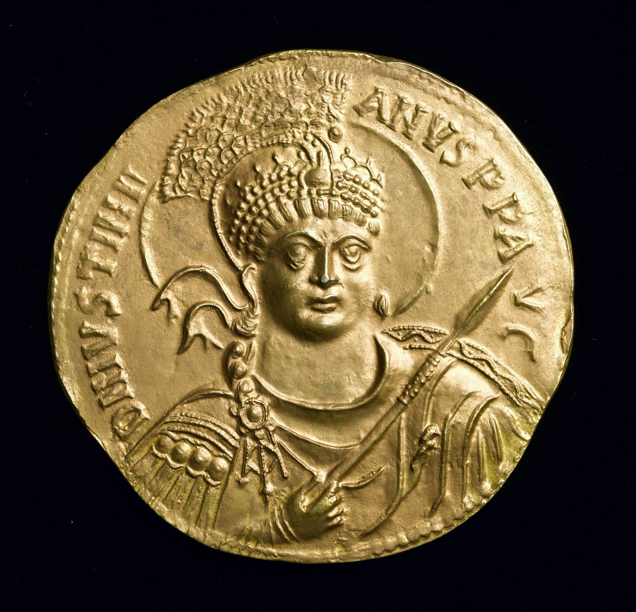 Kopie der großen Goldmedaille von Justinian I. (527-65 n. Chr.) Vorderseite, ca. 534 n. Chr. (Elektrotyp) von Roman