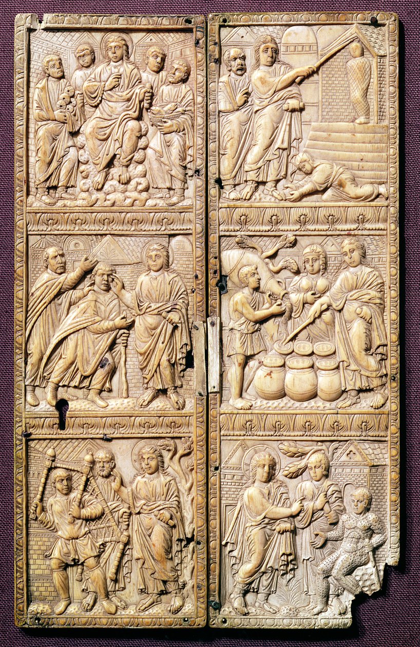 Diptychon, das die Wunder Christi zeigt, ca. 450-460 n. Chr. von Roman